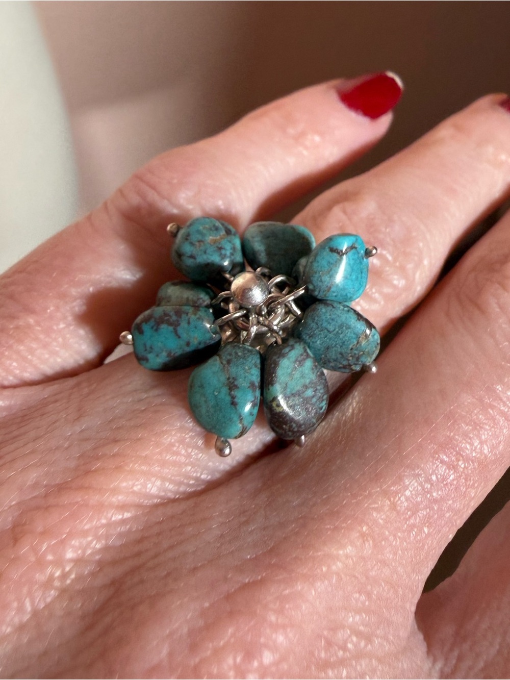 Vintage Taxco Mexico Southwestern Turquoise Oversized Charm Ring Sz. 5